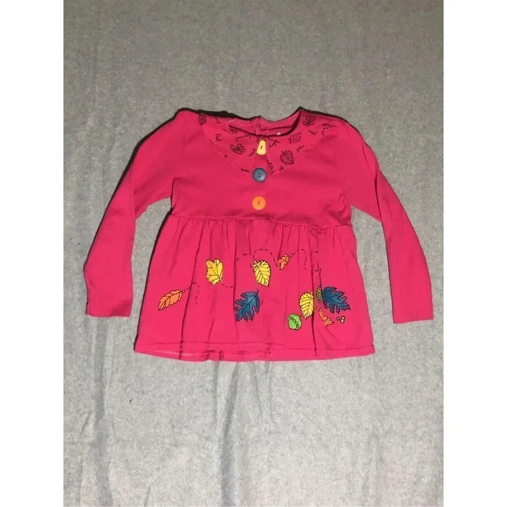 Girls Buster Brown Shirt Size 6X Pink Dress Vintage Trees Leaves Autumn Fall - Picture 1 of 6